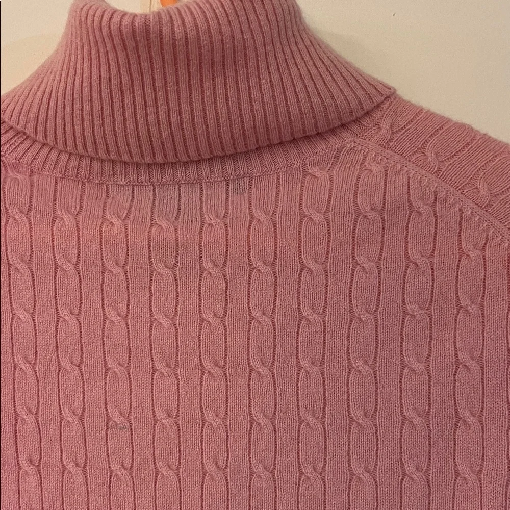 Marina Luna 100% Cashmere Pink Cable Knit Turtleneck Sweater - Picture 4 of 5